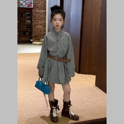 長袖ギンガムチェックワンピース　　wrw25aw065