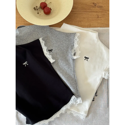 リボン刺繍 レースフレンチスリーブ・ハイネックT	wrw1062266