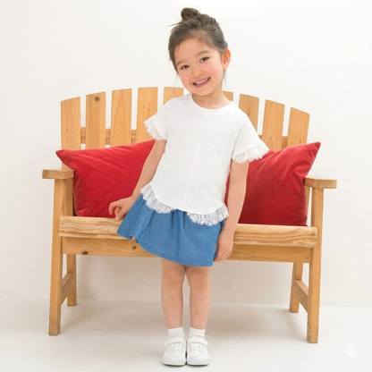 リブ編みレースヘムTシャツ	 wrw1062356