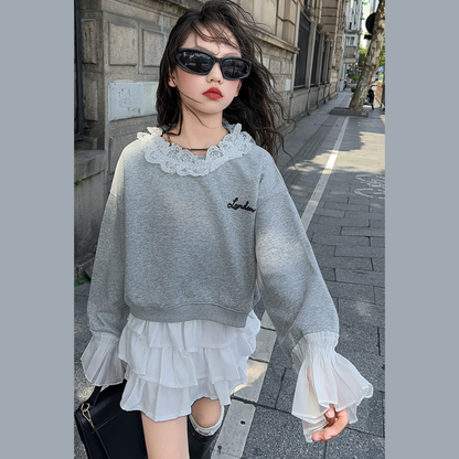 ネックと袖口レースプリーツトップス   wrw25sp004