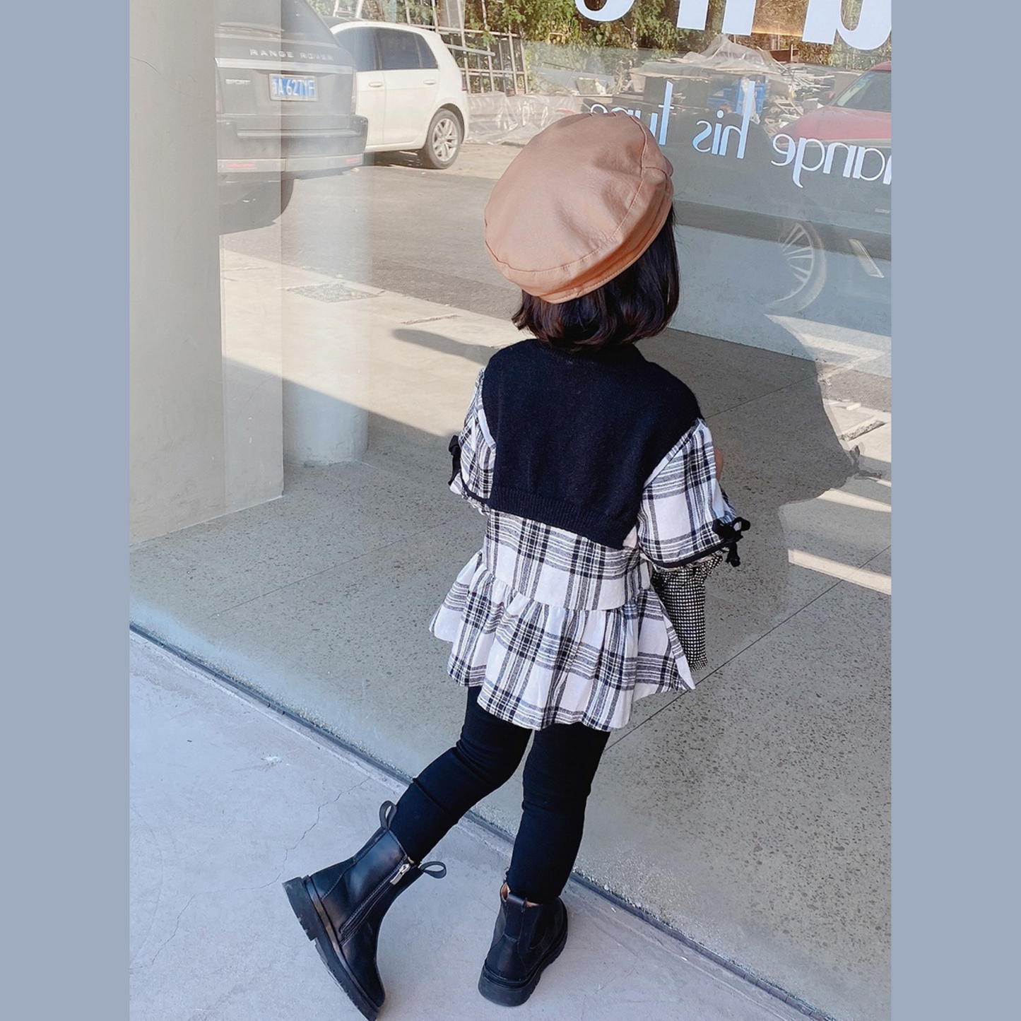 【メール便OK】　ニット重ね着風フリルチュニックチェック柄ブラウス wrw24aw377