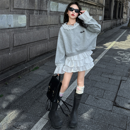 ネックと袖口レースプリーツトップス   wrw25sp004