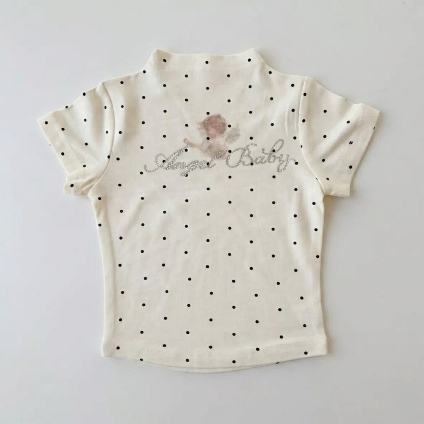 エンジェルプリント×ラインストーン ドット柄Tシャツ	wrw1062096