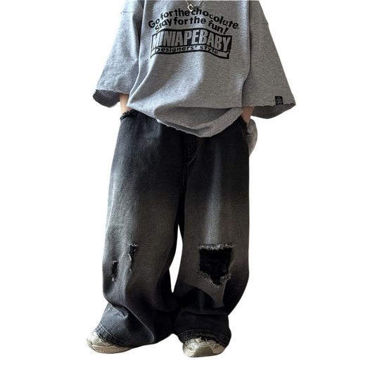 ダメージブラックワイドデニムパンツ  wrw25sp168