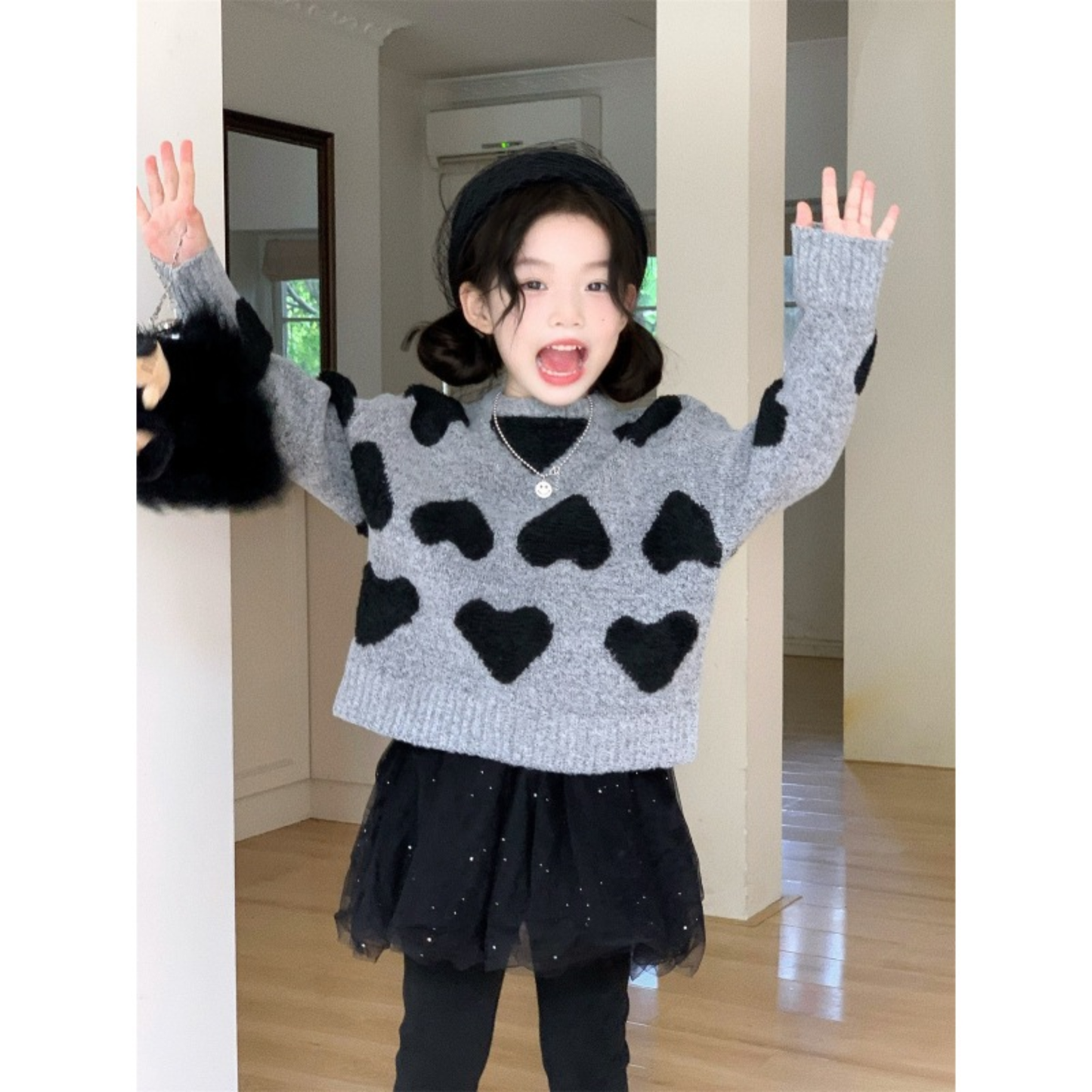 ハート柄長袖ニットスウェットロンT　wrw25aw244