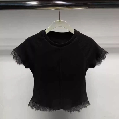 リブ編みレースヘムTシャツ	 wrw1062356