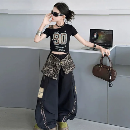 【メール便OK】ヒョウ柄 ナンバーロゴ ワンショルダー クロップドTシャツ 　wrw1062936