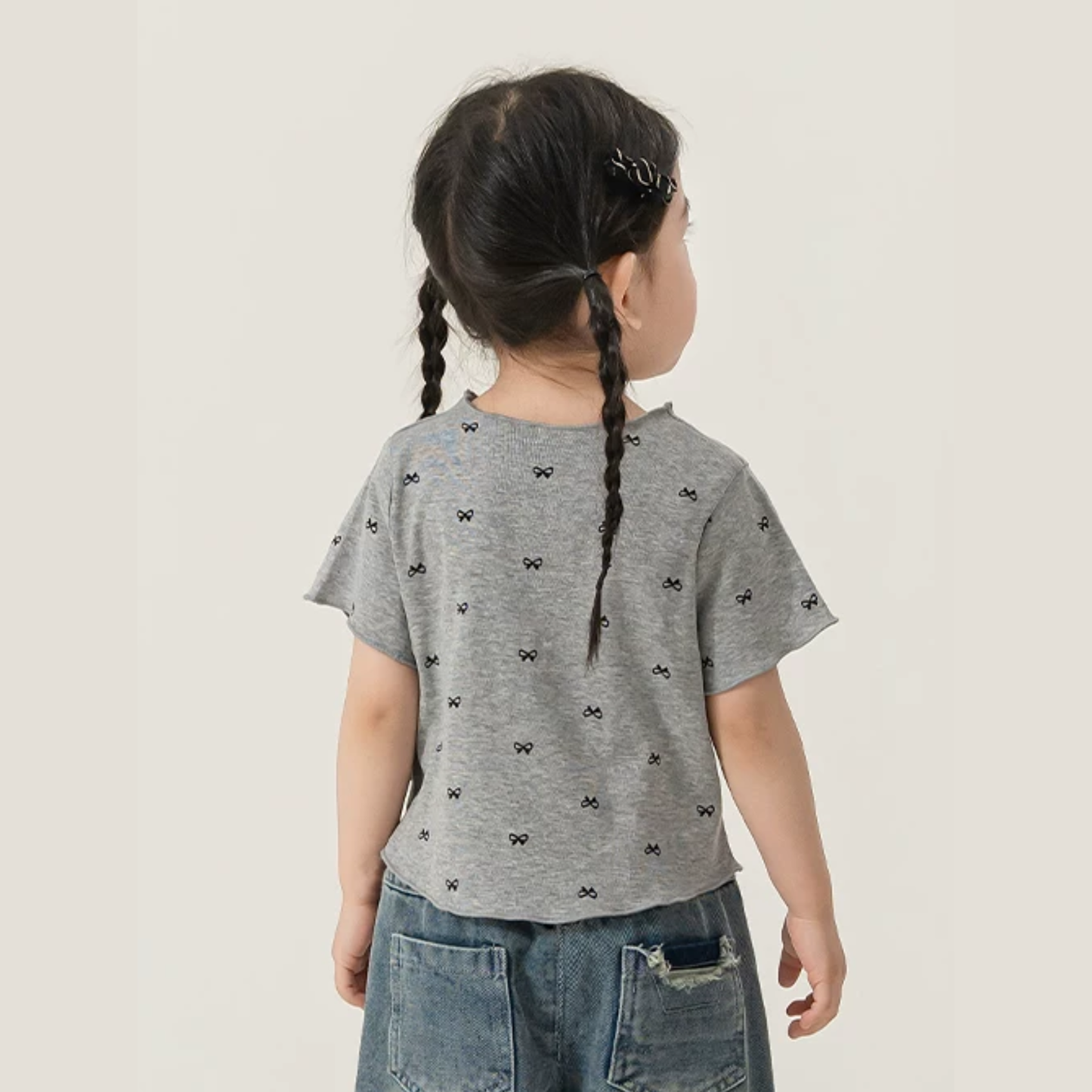 タイニーリボン 総柄 フロントスリットTシャツ   wrw1062466