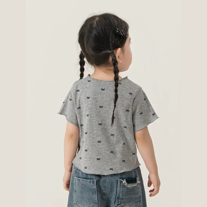 タイニーリボン 総柄 フロントスリットTシャツ   wrw1062466