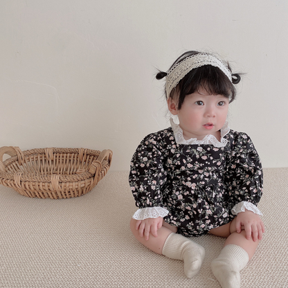 小花柄xレースふんわり長袖ロンパース  wrw25aw003