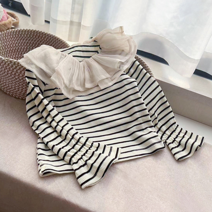 【メール便OK】フリル付きボーダートップスロンT  wrw25sp165