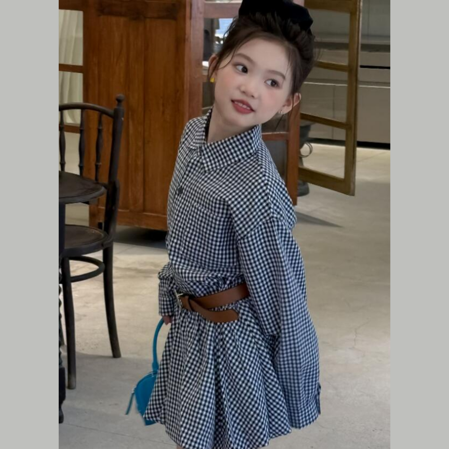 長袖ギンガムチェックワンピース　　wrw25aw065