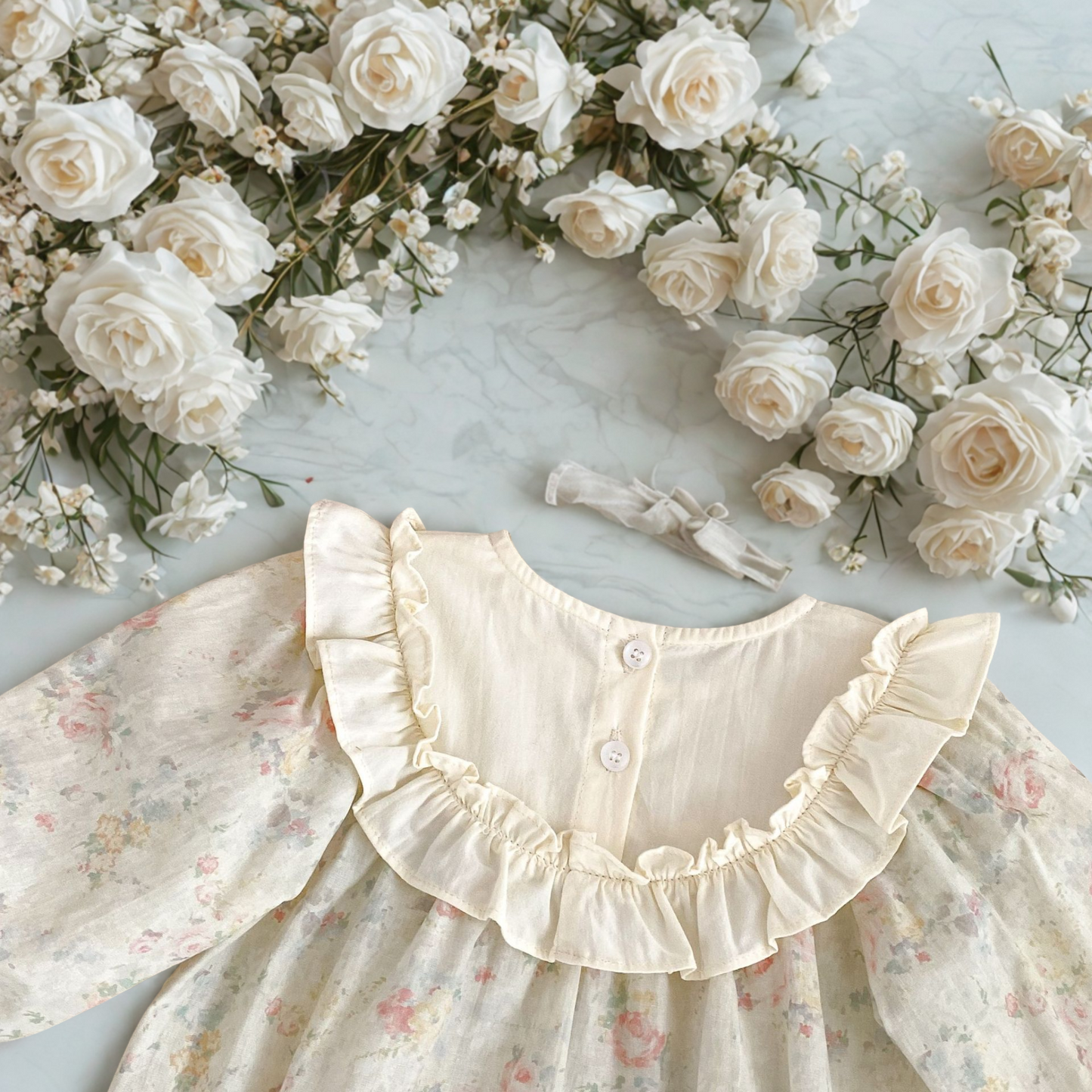 やわらかな花柄xフリル襟秋ロンパース wrw25aw027