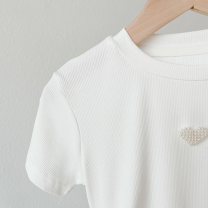 【メール便OK】ハート付ドロストクルーネックTシャツ   wrw25ss093