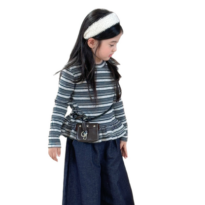 【メール便OK】ボーダー柄裾フリルロンT  wrw25aw091