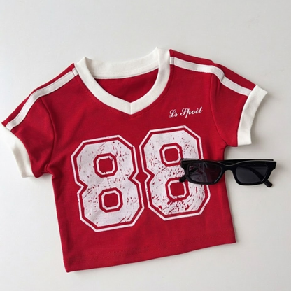 ナンバリングプリント VネックラインTシャツ	wrw1062226