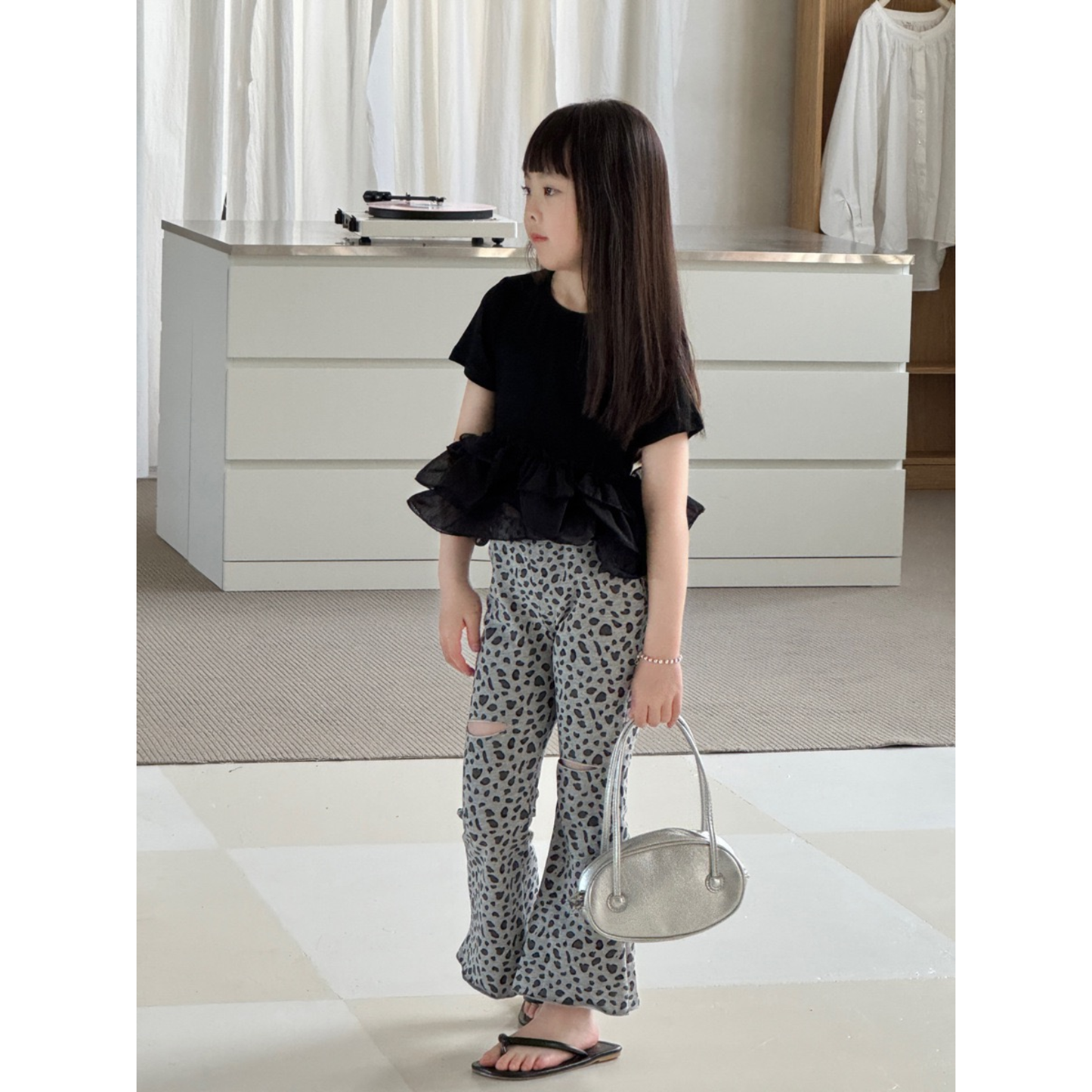 レオパード柄 膝スリット ロングフレアパンツ  　wrw1082066