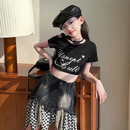 レースリボン 肩あき クロップドTシャツ 　wrw1062726