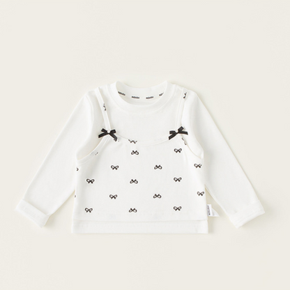 【メール便OK】小さなリボン柄キャミソール風長袖ロンT　wrw25aw015