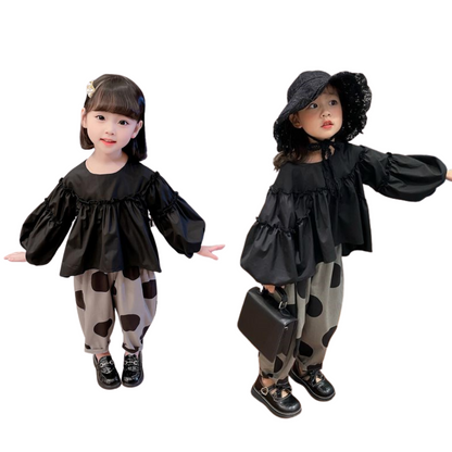 ボリューム袖トップスとドットパンツセットアップ　wrw24aw110 / wrw24ss321