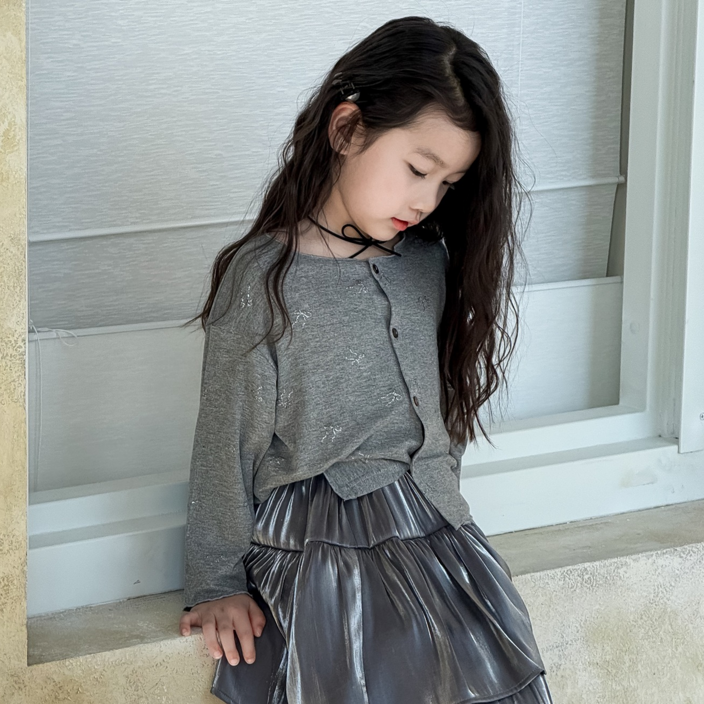 【メール便OK】メタリックリボン柄カーディガン風ロンT  wrw25sp127