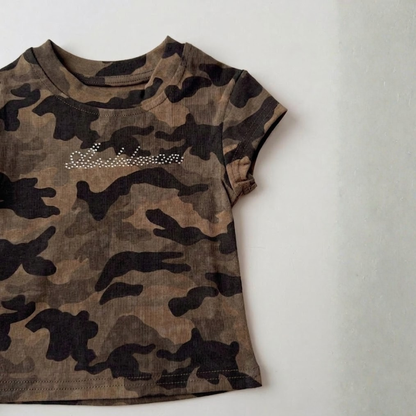 カモフラ総柄 ラインストーンロゴTシャツ	wrw1062236