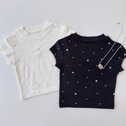 ラインストーン散りばめ 半袖チビTシャツ	wrw1062146