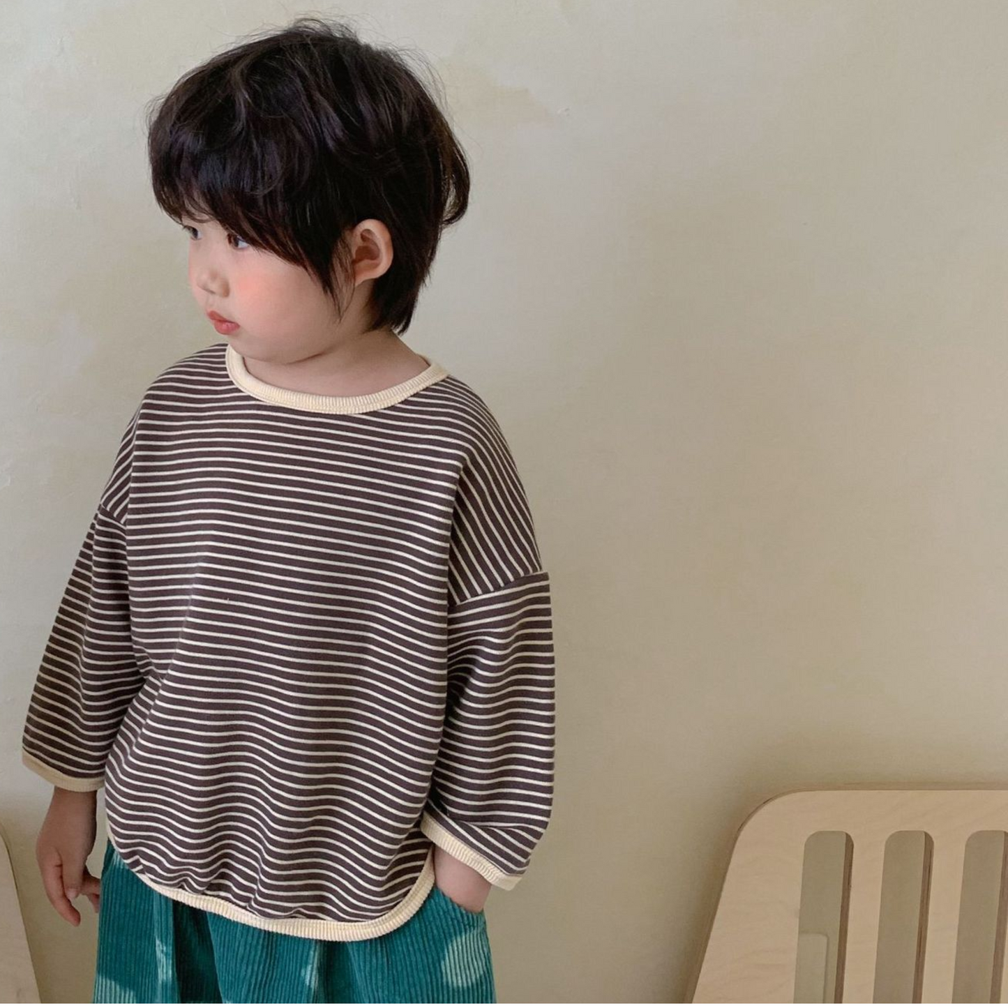 【メール便OK】ドロップショルダー長袖ボーダーロンT  wrw24aw003