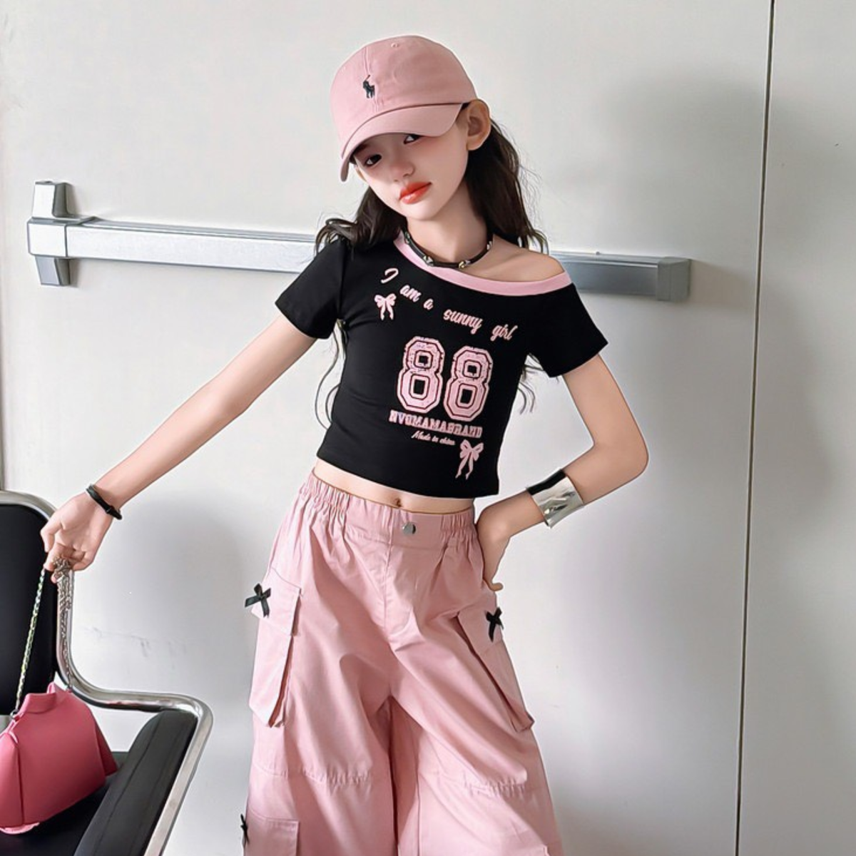 【メール便OK】オフショルダー ナンバリングバイカラー Tシャツ   　wrw1062956