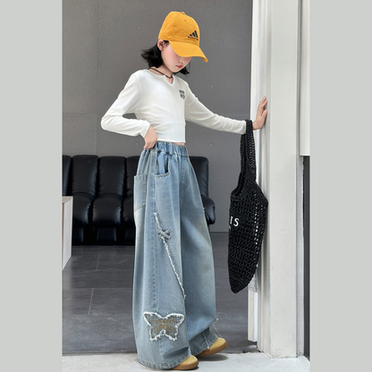 バタフライ刺繍ワイドデニムパンツ wrw25aw072