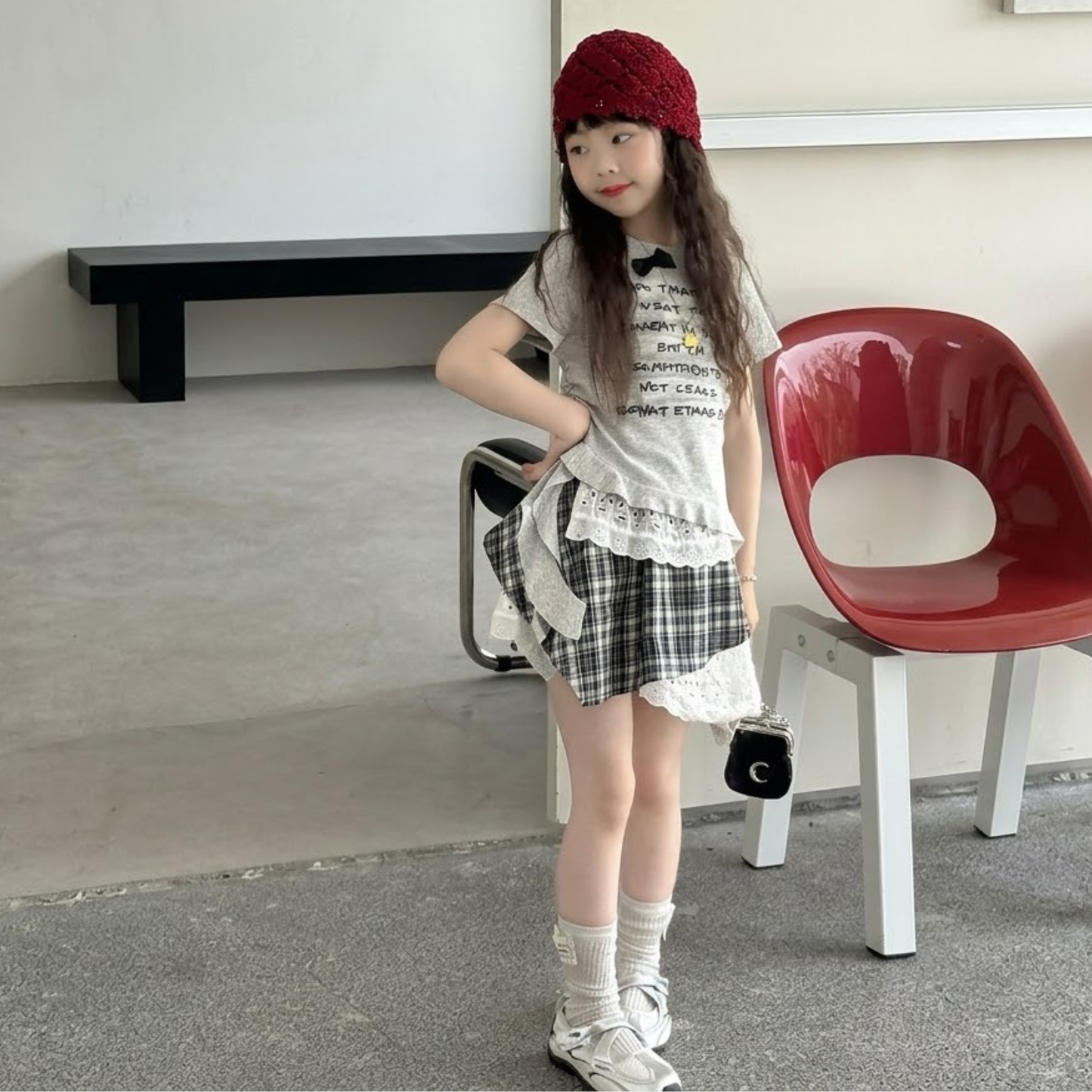 フロントリボン 英字プリント 裾フリルTシャツ  wrw1062626