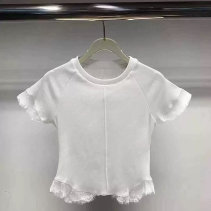 リブ編みレースヘムTシャツ	 wrw1062356