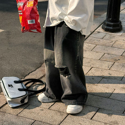 ダメージブラックワイドデニムパンツ  wrw25sp168