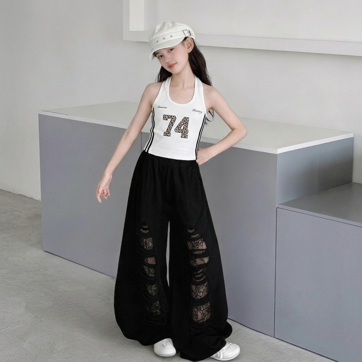 ダメージレース ワイドロングパンツ 　wrw1082086