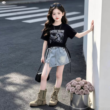 グラフィックプリント 裾ドロスト クロップドTシャツ  　wrw1062856