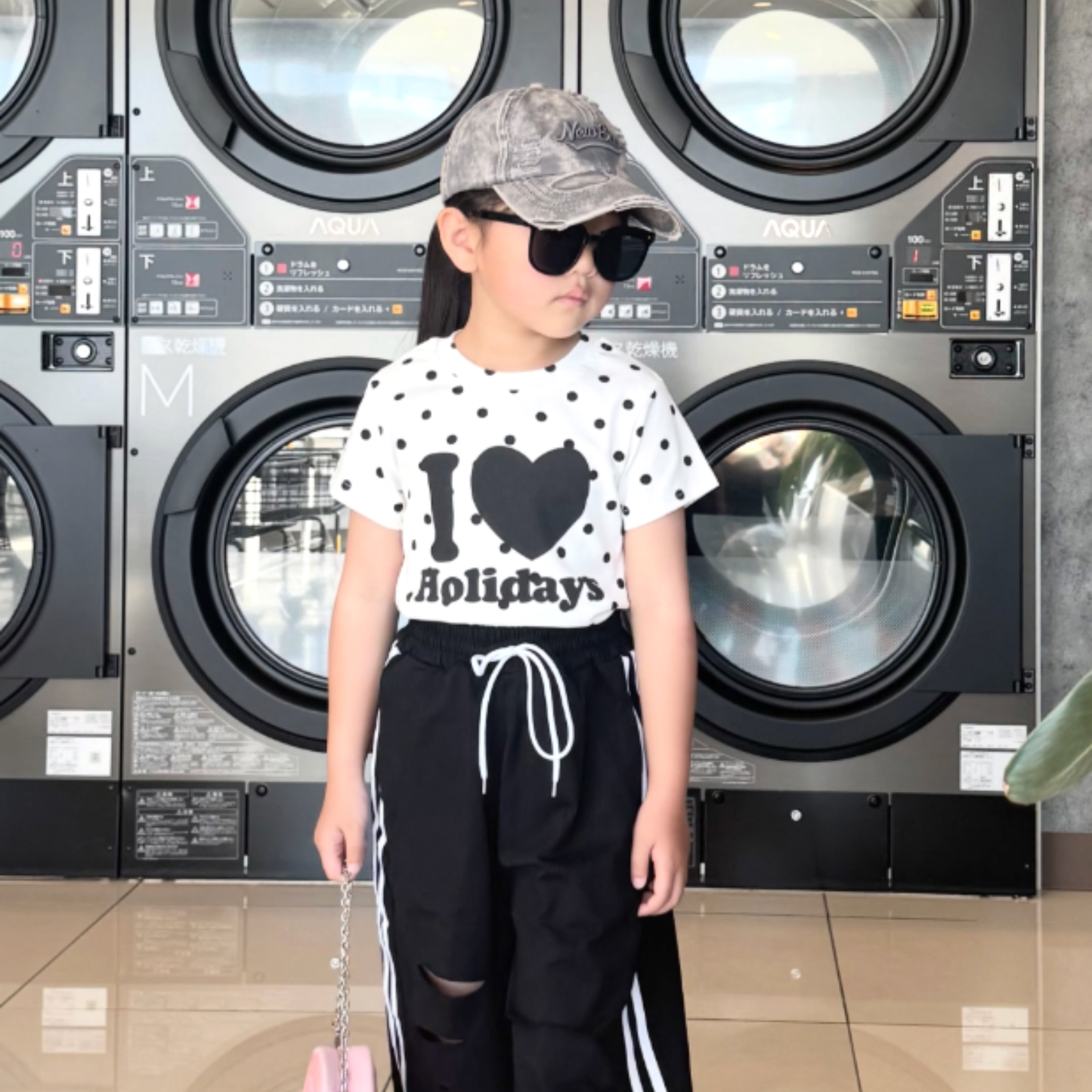ドット柄 ハートロゴ ショートTシャツ  　wrw1062806