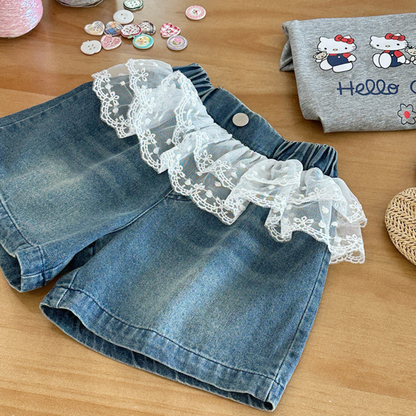 【メール便OK】レース付きデニム ショートパンツ  wrw25ss388