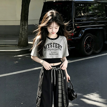【メール便OK】Y2K ショート丈 ロゴ半袖リンガーTシャツ 　wrw10621026