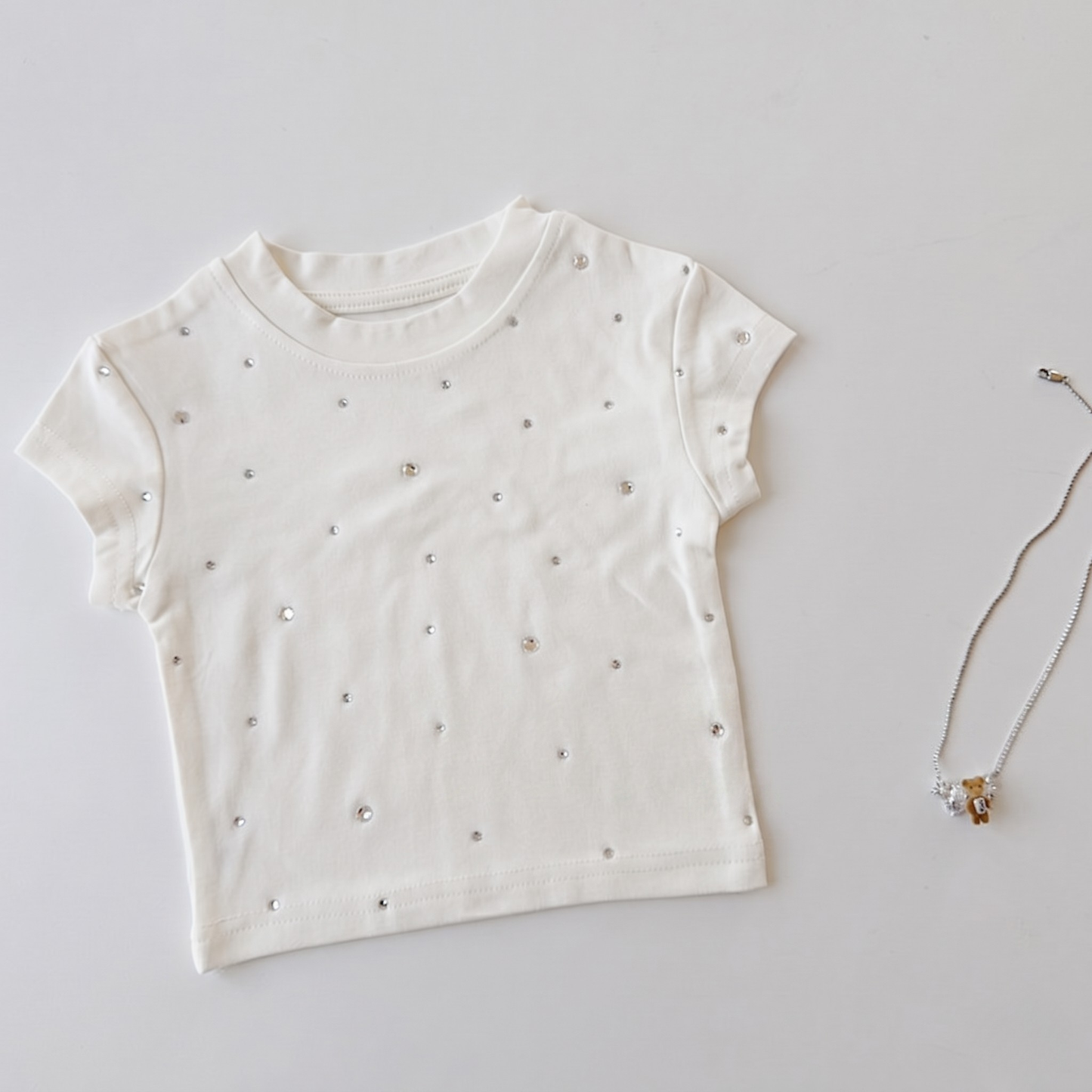 ラインストーン散りばめ 半袖チビTシャツ	wrw1062146
