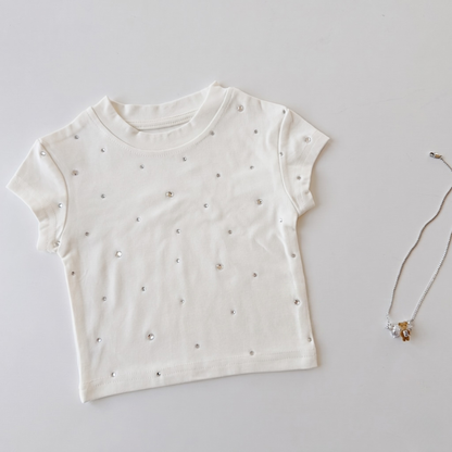 ラインストーン散りばめ 半袖チビTシャツ	wrw1062146