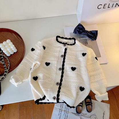 黒ハート柄ニットカーディガン  wrw25sp034