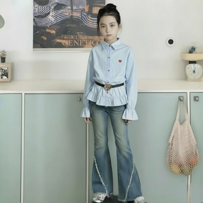 【メール便OK】【2点セット】ベルト＋フリル長袖シャツ　wrw25sp137