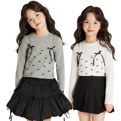 【メール便OK】小さなリボン柄キャミソール風長袖ロンT　wrw25aw015