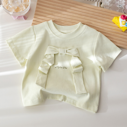 立体フリルリボン・ロゴ刺繍入り半袖Tシャツ   wrw1062536