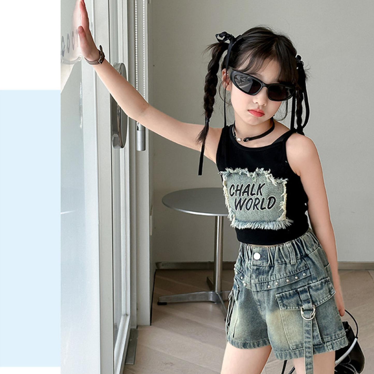 フリンジ デニムパッチ タンクトップ Tシャツ 　wrw1062876