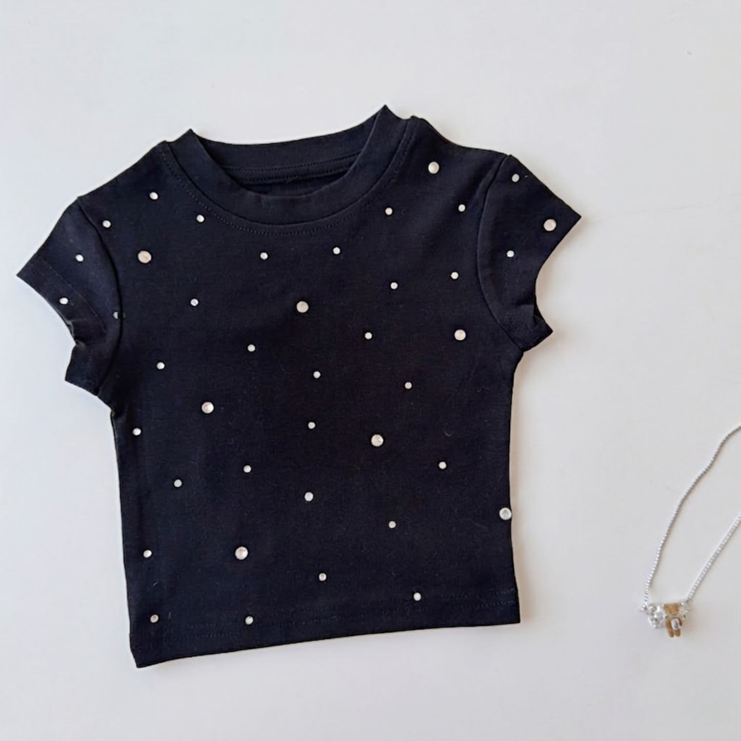ラインストーン散りばめ 半袖チビTシャツ	wrw1062146