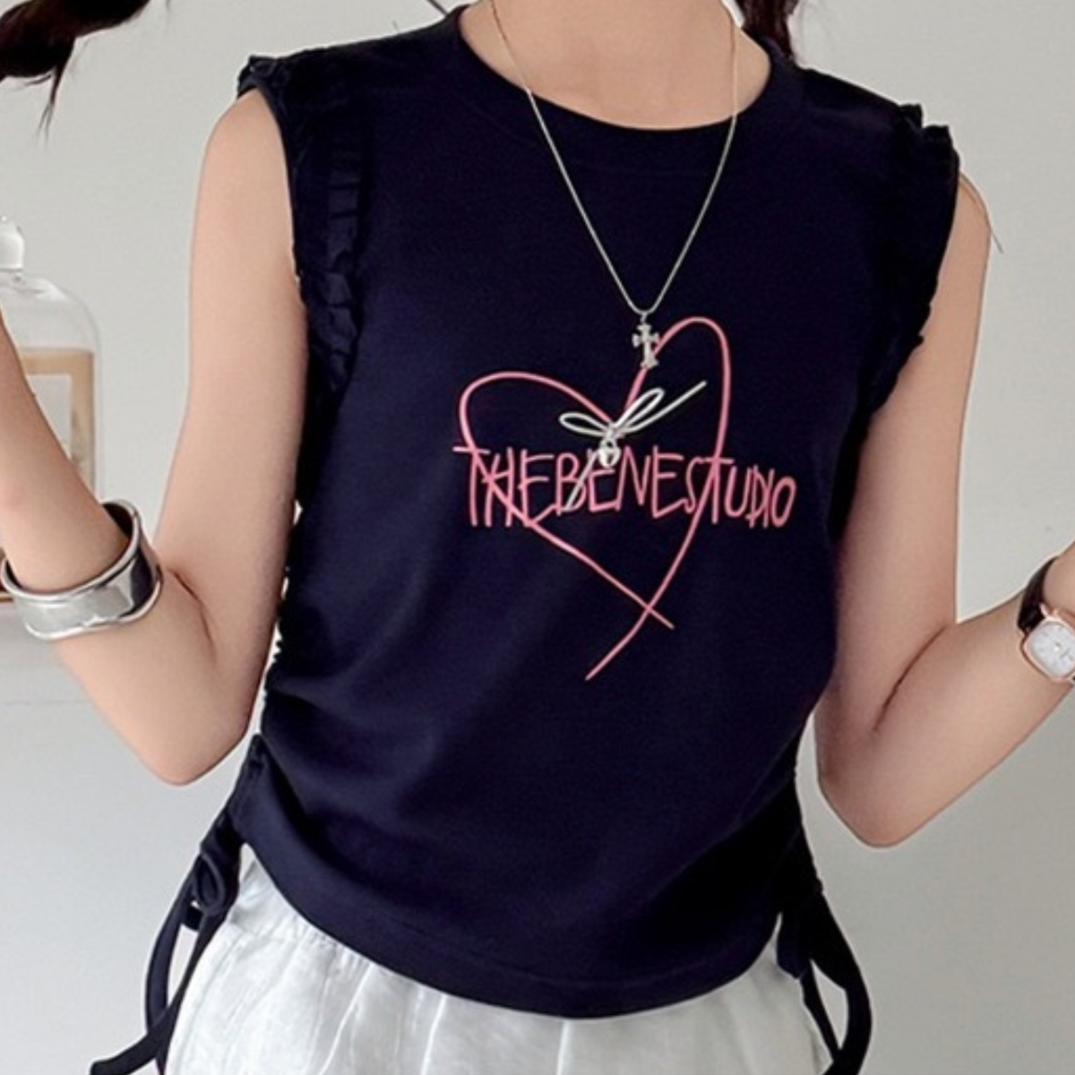サイドリボンハートロゴ ノースリーブ Tシャツ  　wrw1062846