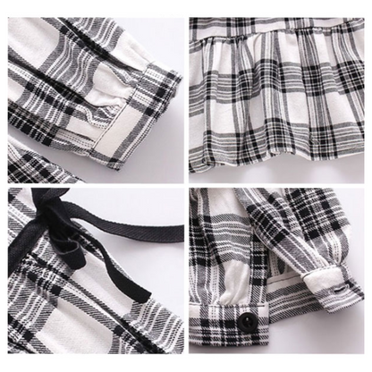 【メール便OK】　ニット重ね着風フリルチュニックチェック柄ブラウス wrw24aw377