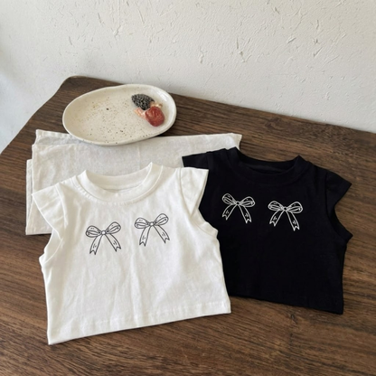 ダブルリボン フレンチスリーブクロップドTシャツ  　wrw1062676