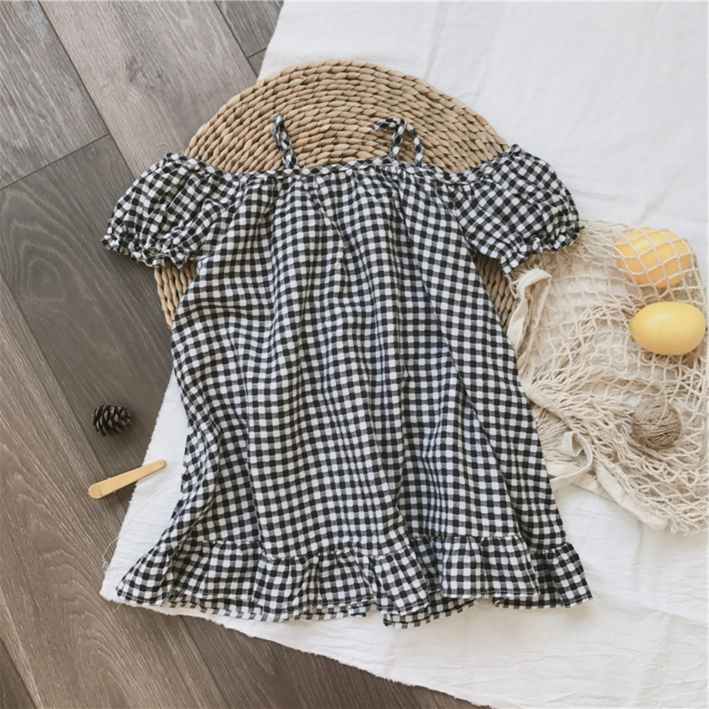 【メール便OK】かわいい オフショルダーのチェック柄ドレスワンピース   wrw25ss434